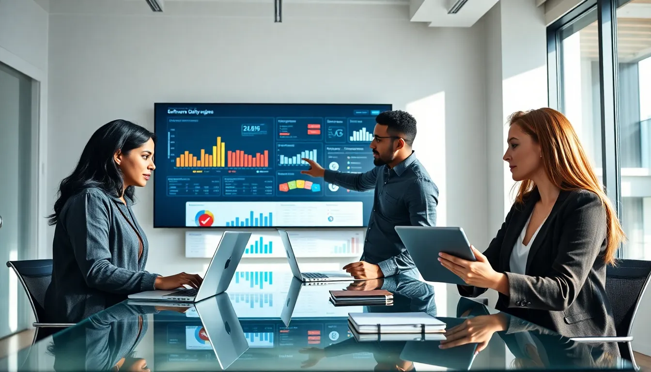 diverse software quality engineers collaborating in a modern office.