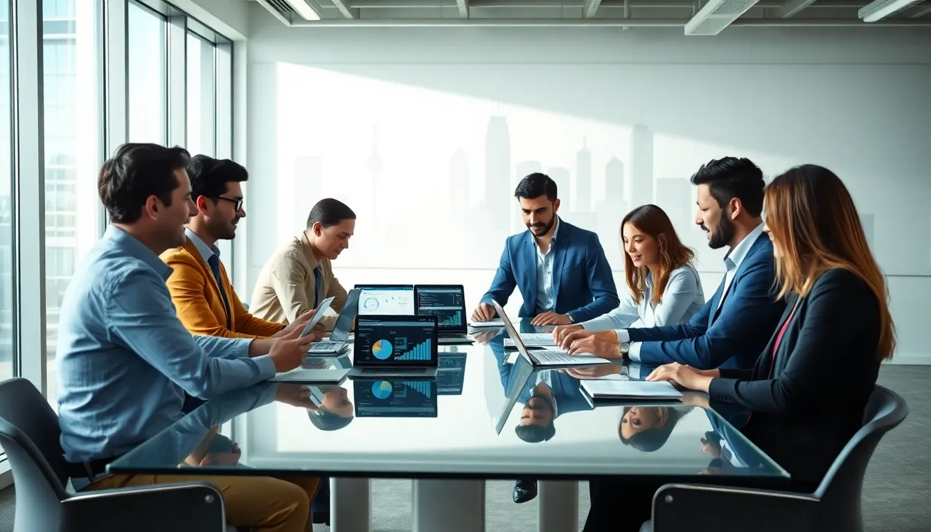 diverse marketing team collaborating in a modern office.