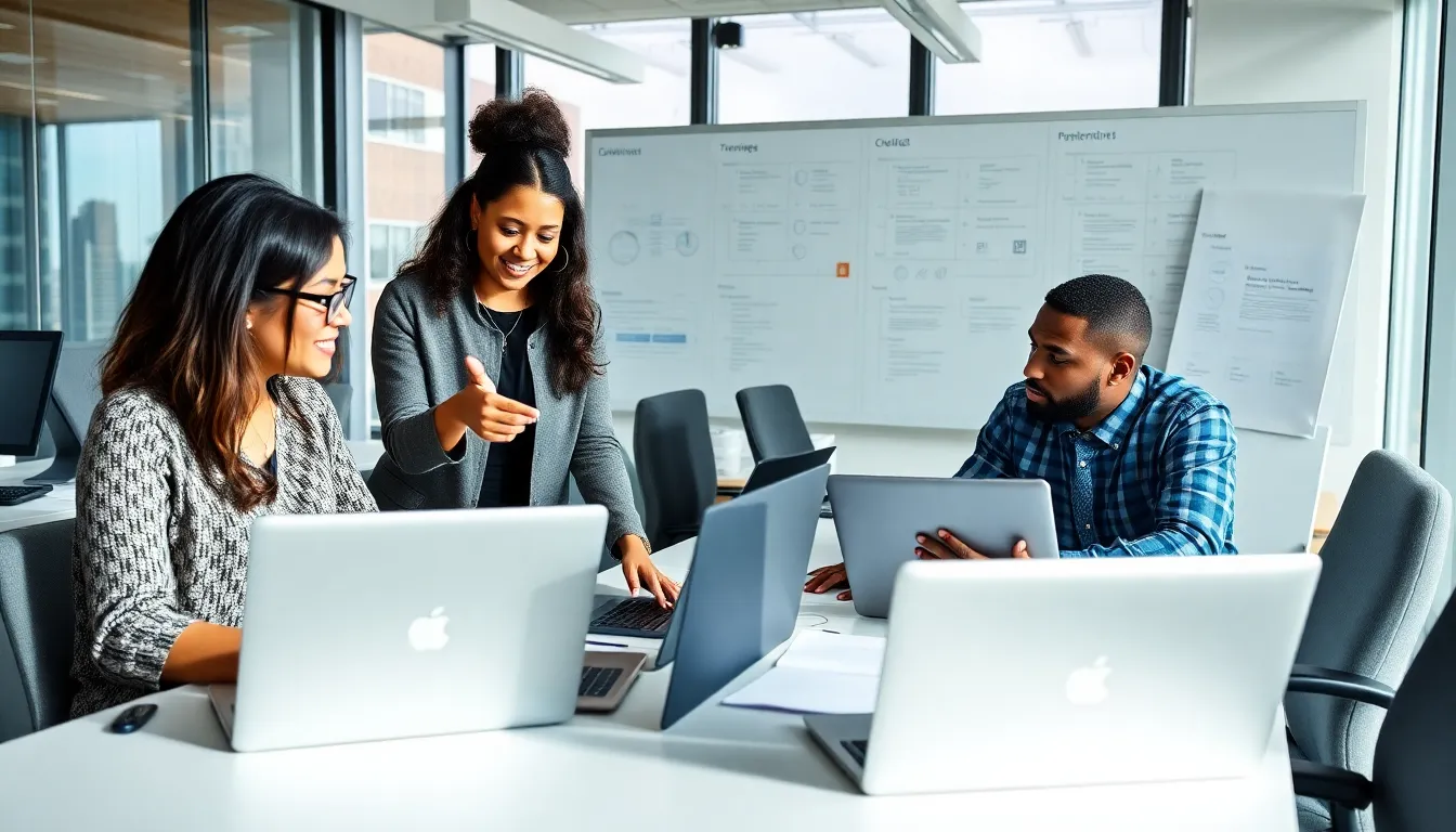 diverse team of government software developers in a modern office.